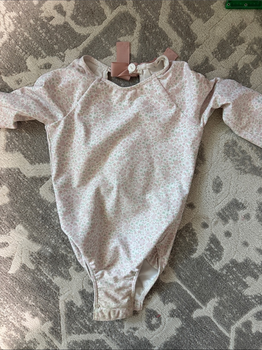 Girls' Pink Floral Long-Sleeve One-Piece Swimsuit